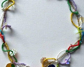 Colorful Handmade Beaded Necklace with Fun Fruit Accents