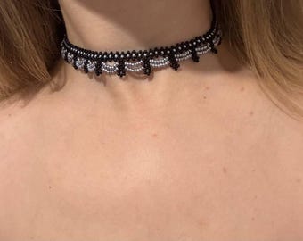 Black and Silver Beaded Choker Necklace