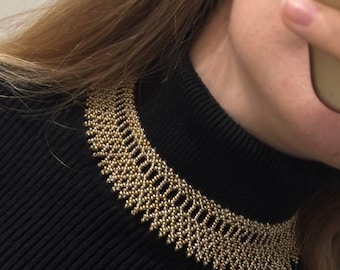 Elegant Gold Beaded Choker Necklace Handmade Glass Bead Statement Jewelry