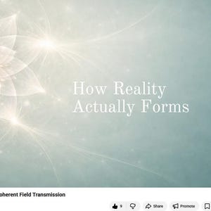 May include: A digital graphic featuring a luminous, white lotus flower design at the top left, with light rays extending outwards. The text "How Reality Actually Forms" is in white, centered on a light teal background.