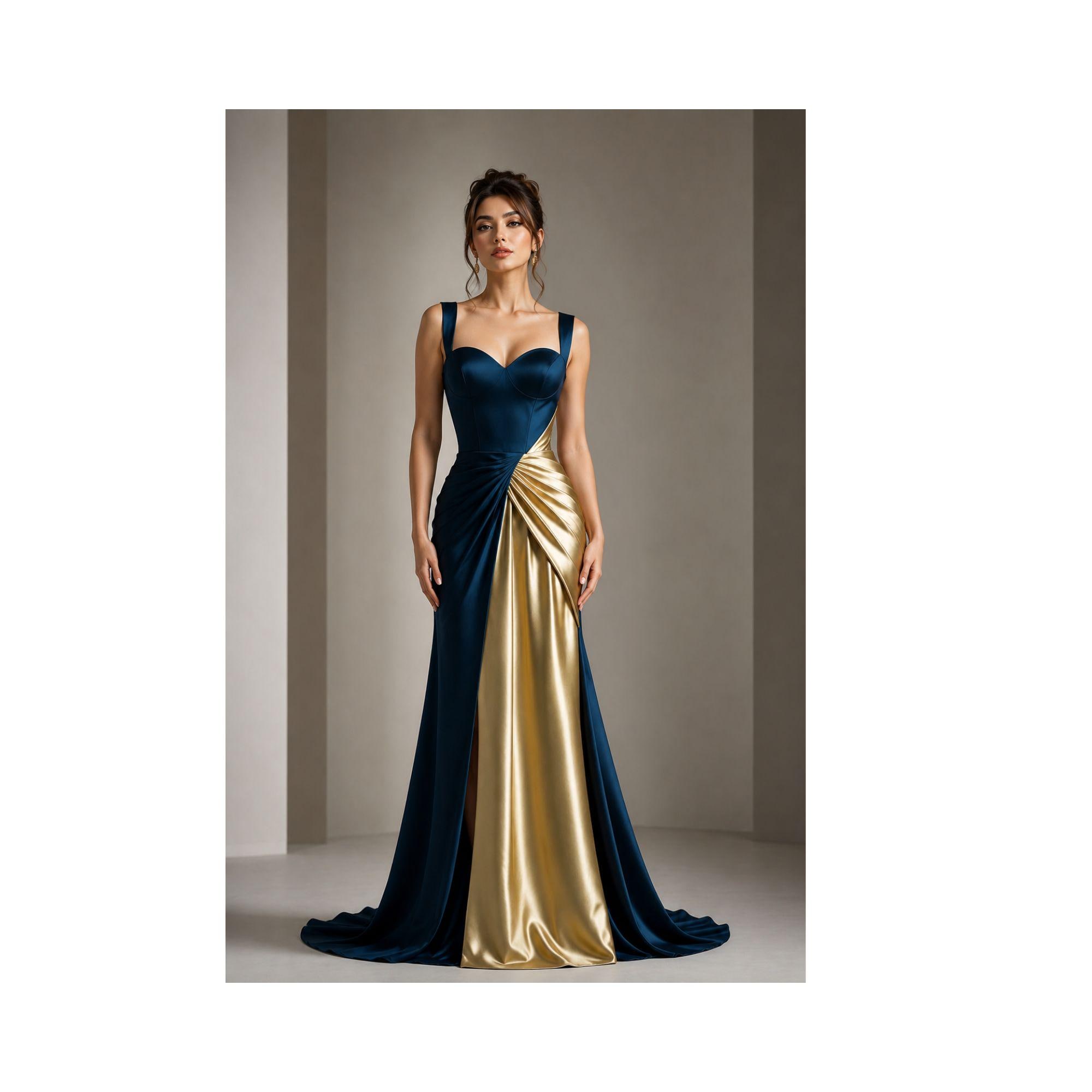 navy blue and gold formal dress Faviana Long Navy Blue Prom Dress with Gold Beads Navy/Gold / 0