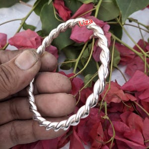Bracciale rigido in argento sterling 925, bracciali intrecciati fatti a mano in argento sterling. Gioielli indiani