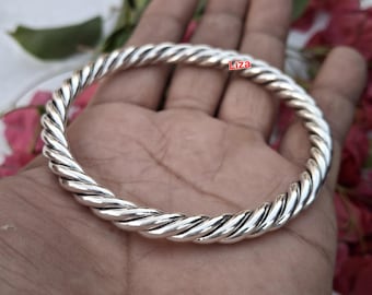 Solid 925 Sterling Silver Bangle Bracelet, Handmade Sterling Twisted Bracelets. men woman gifts