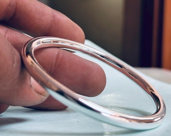 Bracciale rigido spesso e pesante in argento Sterling 925, braccialetti semplici fatti a mano da 5 mm. Gioielli indiani