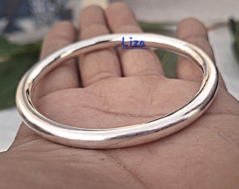Bracciale rigido in argento massiccio, braccialetti semplici da 5 mm in argento sterling 925 fatti a mano. Gioielli indiani