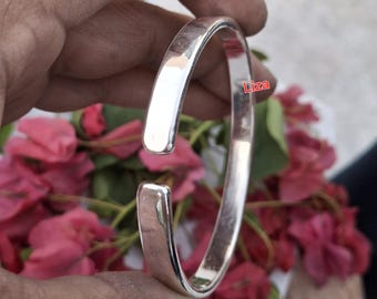Solid Silver Bangle Bracelet, Sterling Adjustable Plain Cuff Bracelets.