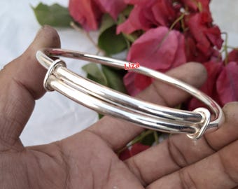 Solid Silver Bangle Bracelet, Sterling Minimalist Overlapping Bracelets. Indian Jewelry