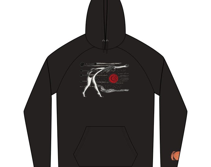 Celestial Wave Moon Skull Hoodie | Gray Crescent Moon with Red Orb