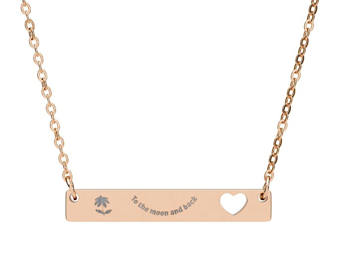 Collier barre coeur gravé - Cadeau minimaliste en acier inoxydable