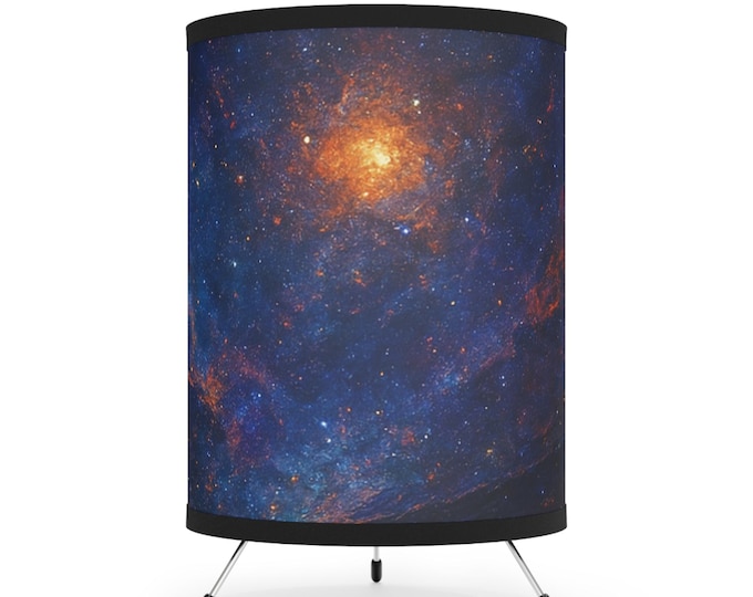 Cosmic Tripod Lamp: High-Res Galaxy Print Shade