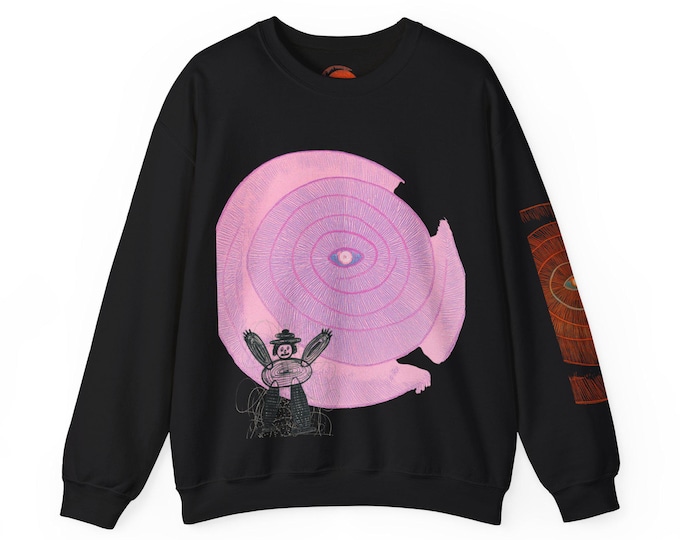 Whimsical Scribble Character Crewneck Sweatshirt | Sketchy Cartoon Print