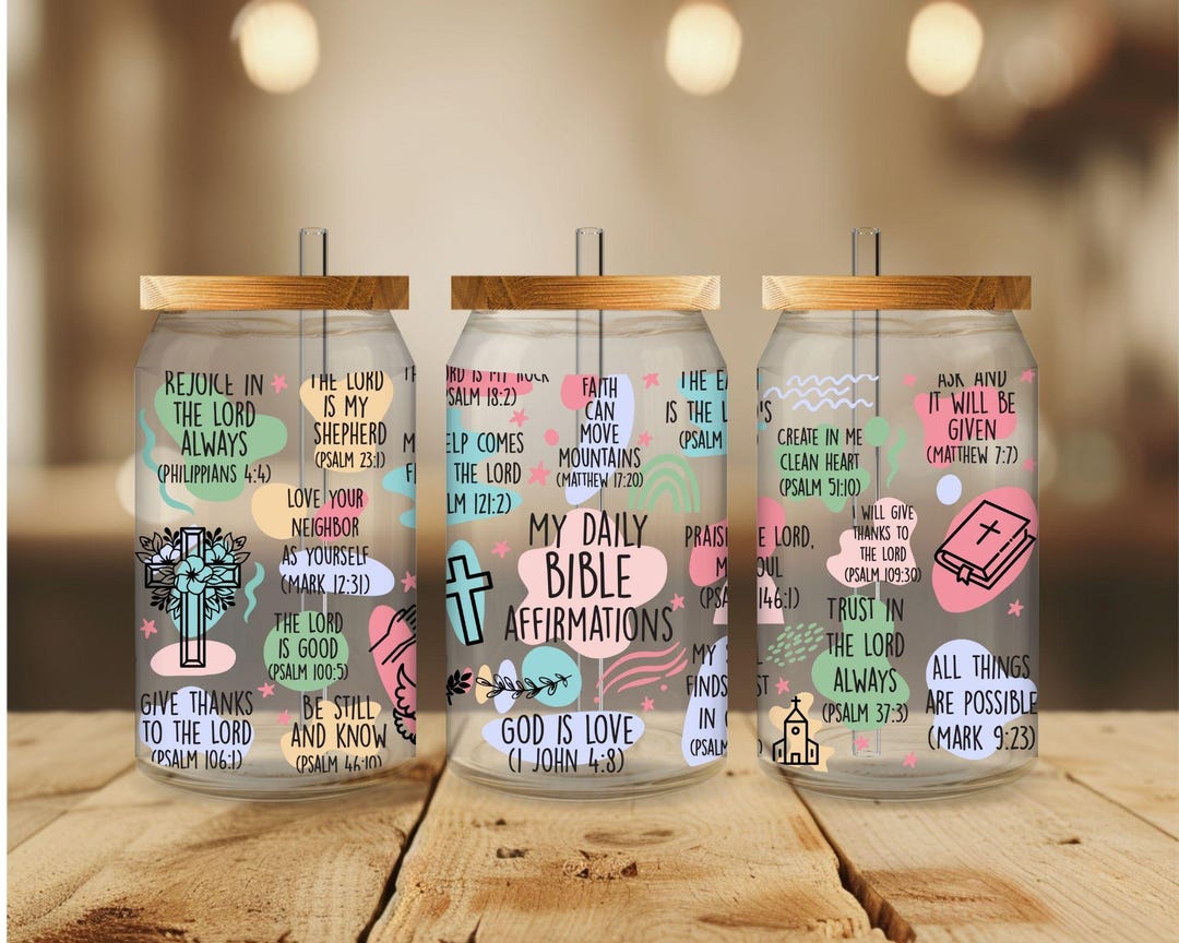 Bible Verse Glass Cup, Daily Affirmations Christian Tumbler, Christian ...