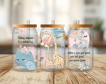 Mommy and Me Glass Cup, Animal Iced Coffee Cup, Mothers Day Gift