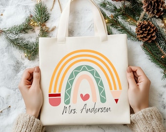 Personalized Teacher Tote Bag, Custom Name Teacher Appreciation Gift