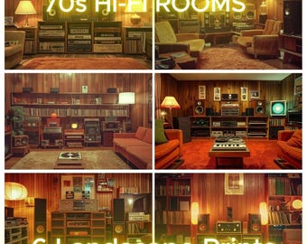 6 Retro Art Posters, Characters – Hi-Fi Room 70s Decade Portrait Set, Romantic Look, Nostalgic Wall Art Print