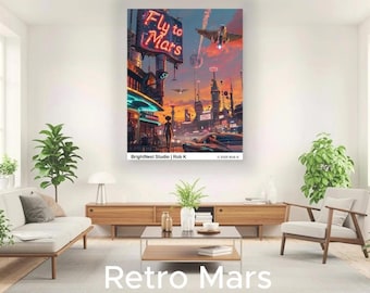 4 AI Art Deco, Charaktere - Mars Reise Porträt Poster, futuristische Sci-Fi Wand Kunst Druck