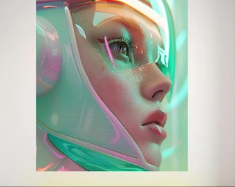4 Cyberpunk Charaktere - Neon Retro Portrait Poster, futuristische Sci-Fi Wand Kunst,