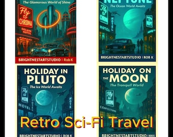 AI Art Deco, Character -  Retro Sci-Fi Travel Portrait Poster, Futuristic Sci-Fi Wall Art Print