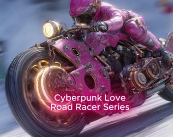 Dieselpunk Art, Character, Motorcycle Romance, Love Of The Road Portrait Poster, Futuristic Sci-Fi Wall Art Print