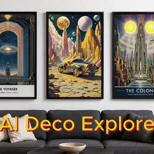 3 AI Art Deco, Characters – Explorers Portrait Posters, Futuristic Sci-Fi Wall Art Print image 1