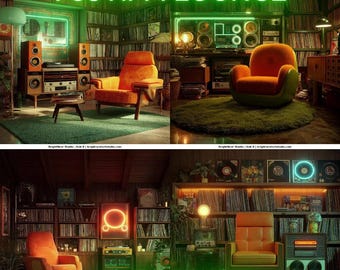 4 Retro Art Posters, Characters – Hi-Fi Room 70s Decade Portrait Set, Romantic Look, Nostalgic Wall Art Print