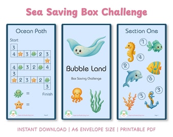 Reto de ahorro Bubble Land Box / Sobre de efectivo imprimible A6 / Carpeta de presupuesto Kawaii para ahorrar en PDF / Descarga instantánea en formato A4 y carta estadounidense