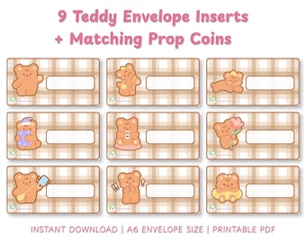 Kit para ahorrar dinero en miniatura (PDF imprimible) / 9 insertos para guardar billetes + monedas de utilería / Kit para carpeta de ositos de peluche / Descarga instantánea