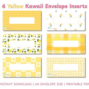 Cute Yellow A6 Cash Envelope Inserts Printable | Kawaii Budget Binder Dashboards PDF | Instant Download A4 & US Letter