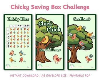 Reto de ahorro Chick Chick Box / Sobre de efectivo imprimible A6 / Carpeta de presupuesto Kawaii para ahorrar en PDF / Descarga instantánea en formato A4 y carta estadounidense