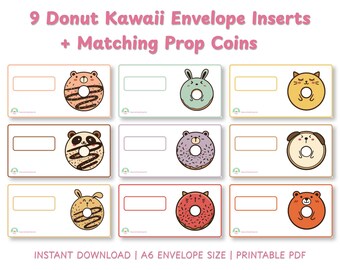 Kit para ahorrar dinero en miniatura (PDF imprimible) / 9 insertos para guardar billetes + monedas de utilería / Kit para crear un álbum de fotos con forma de donut / Descarga instantánea