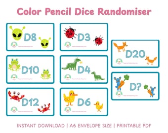 Tarjetas imprimibles para generar dados aleatorios con lápices de colores / Selector de dados para tirar y guardar / Herramienta para juegos de acumulación de dinero / Insertos para carpetas de presupuesto / Descarga instantánea