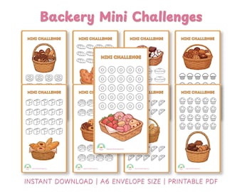 Mini retos de ahorro en panadería imprimibles / 9 insertos para rellenar efectivo A6 / Lindos retos para carpeta de presupuesto / Descarga instantánea A4 y Carta estadounidense