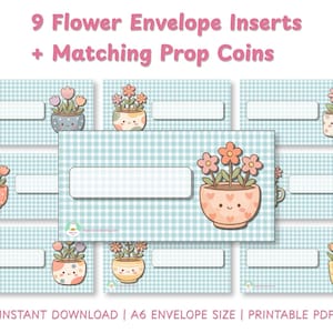 Tiny Money Saving Kit Printable PDF | 9 Cash Stuffing Dashboard Inserts + Prop Coins | Flower Pot Binder Kit | Instant Download