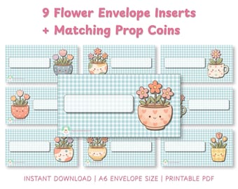 Kit para ahorrar dinero en miniatura (PDF imprimible) / 9 insertos para guardar billetes + monedas de utilería / Kit de carpeta con forma de maceta / Descarga instantánea