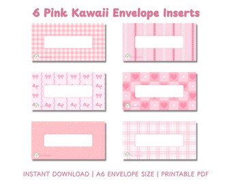 Lindos insertos imprimibles para sobres de efectivo A6 en color rosa / Paneles de control para carpetas de presupuesto kawaii en PDF / Descarga instantánea en tamaños A4 y carta (EE. UU.)