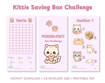 Reto de ahorro Cute Purrr-Fect Box / Sobre de efectivo imprimible A6 / Carpeta de presupuesto Kawaii para ahorrar en PDF / Descarga instantánea en formato A4 y carta estadounidense