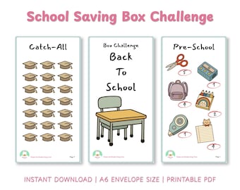 Reto de ahorro para la caja de regreso a clases / Sobre de efectivo imprimible A6 / Carpeta de presupuesto Kawaii para ahorrar en PDF / Descarga instantánea en A4 y tamaño carta estadounidense