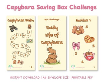 Desafío de ahorro con caja de capibara adorable / Sobre de efectivo imprimible A6 / Carpeta de presupuesto kawaii para ahorrar en PDF / Descarga instantánea en formato A4 y carta estadounidense