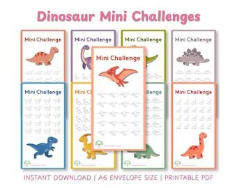 Mini retos de ahorro con dinosaurios para imprimir / 9 insertos para rellenar efectivo A6 / Lindos retos para la carpeta de presupuesto / Descarga instantánea A4 y Carta estadounidense