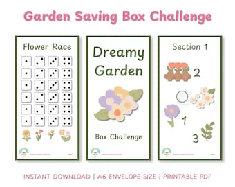 Reto de ahorro en una linda caja de jardín / Sobre de efectivo imprimible A6 / Carpeta de presupuesto kawaii para ahorrar en PDF / Descarga instantánea en formato A4 y carta estadounidense