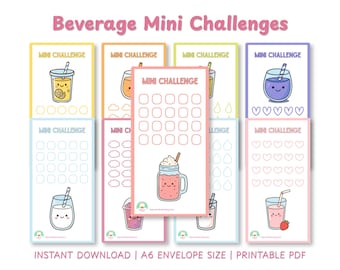 Mini retos de ahorro en bebidas imprimibles / 9 insertos para rellenar efectivo A6 / Lindos retos para carpeta de presupuesto / Descarga instantánea A4 y Carta estadounidense
