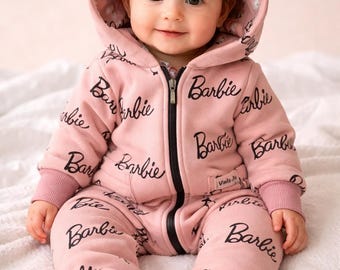 Barbie Fleece Baby Overall, Hooded Romper, Newborn Outfit 0-6 Months