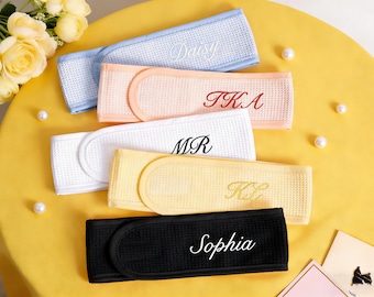 Diadema de spa con diseño de gofre personalizada, diadema con nombre bordado personalizado para novia, diadema de spa ajustable, regalos para fiestas de bodas, recuerdos para fiestas de novias