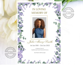 Blue Floral Funeral Program Template Elegant Funeral Order of Service Template – Editable Canva Memorial Program – Printable Funeral Booklet
