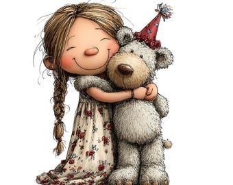 27 PNG Birthday Girl Clipart – Watercolor Party Illustrations (PNG, Commercial Use)