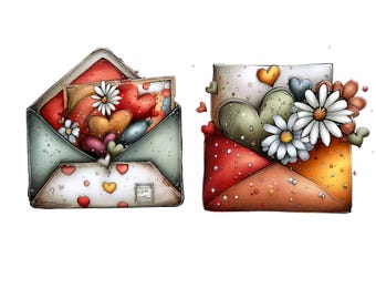 Whimsical Envelopes Clipart: Valentine's Day Graphics  (Digital Download - 25 PNG)