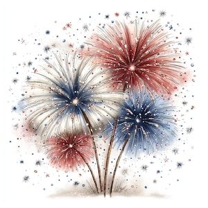 USA Independence Fireworks Clipart 30 JPG Bundle - Patriotic Fireworks Graphics, Commercial Use