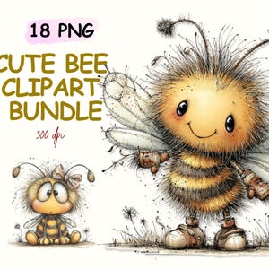 Paquete de imágenes prediseñadas de abejas (18 imágenes PNG), personajes de abejorros divertidos, uso comercial.