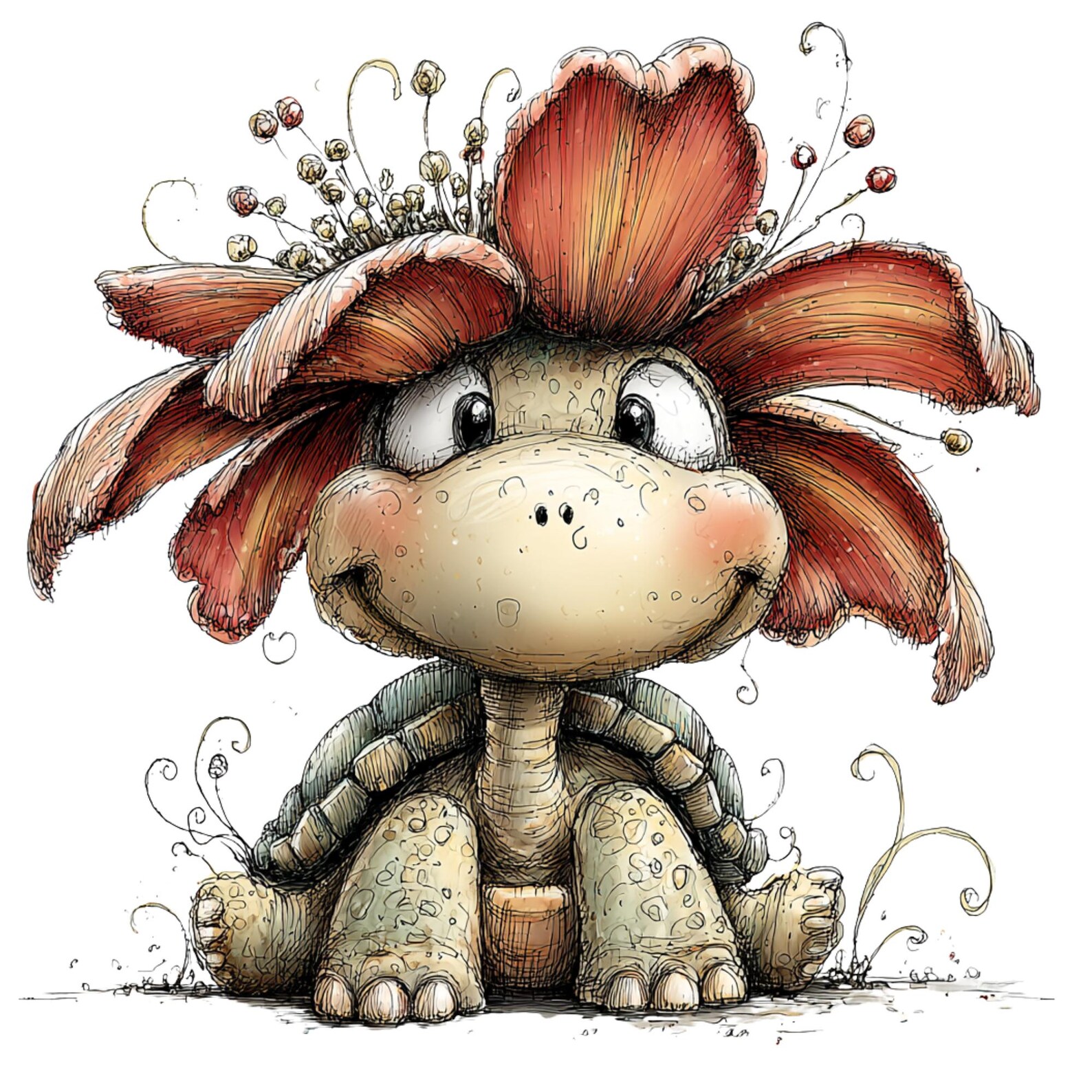 Spring Turtle Clipart Bundle - Baby Turtle With Flower on Head (21 PNG ...