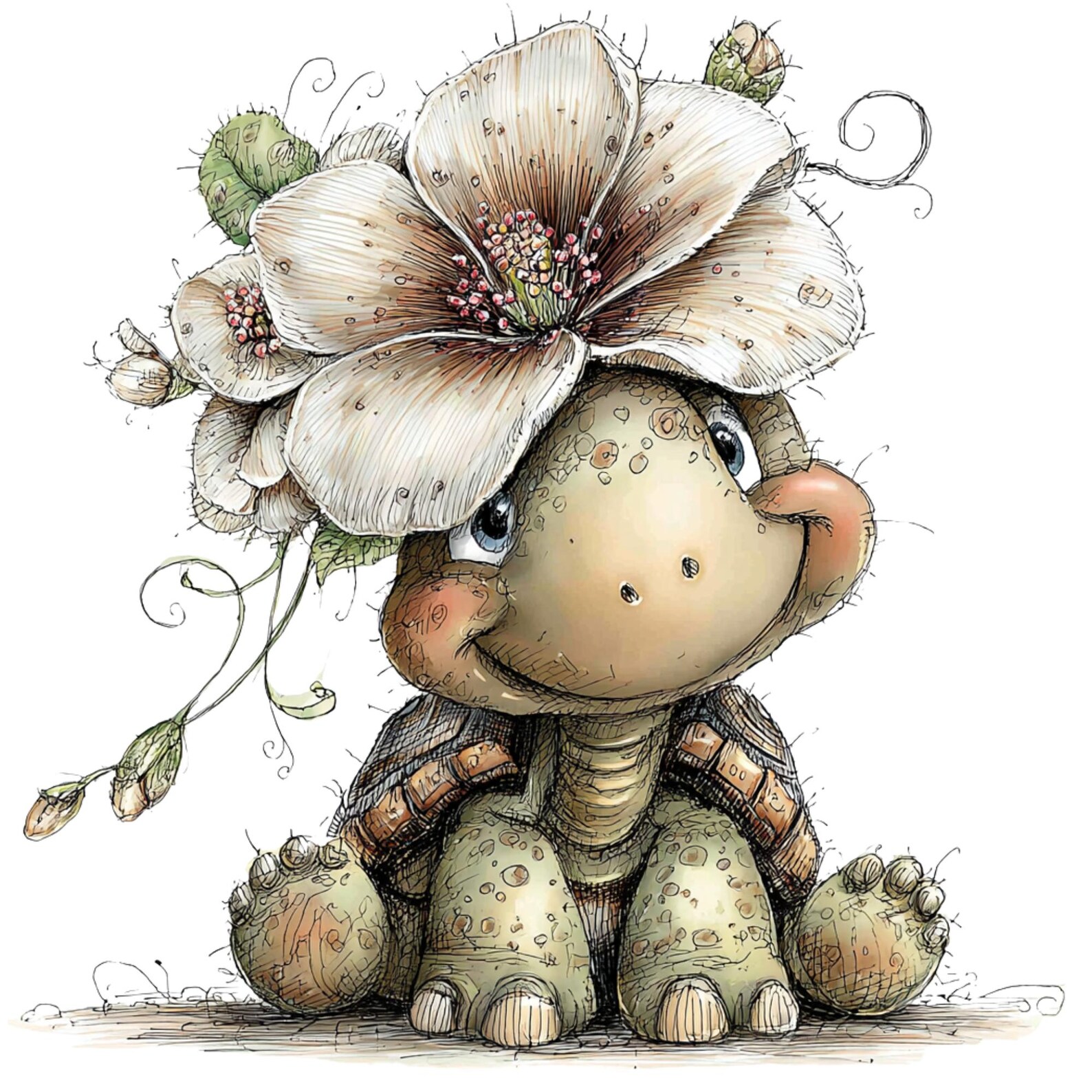 Spring Turtle Clipart Bundle - Baby Turtle With Flower on Head (21 PNG ...